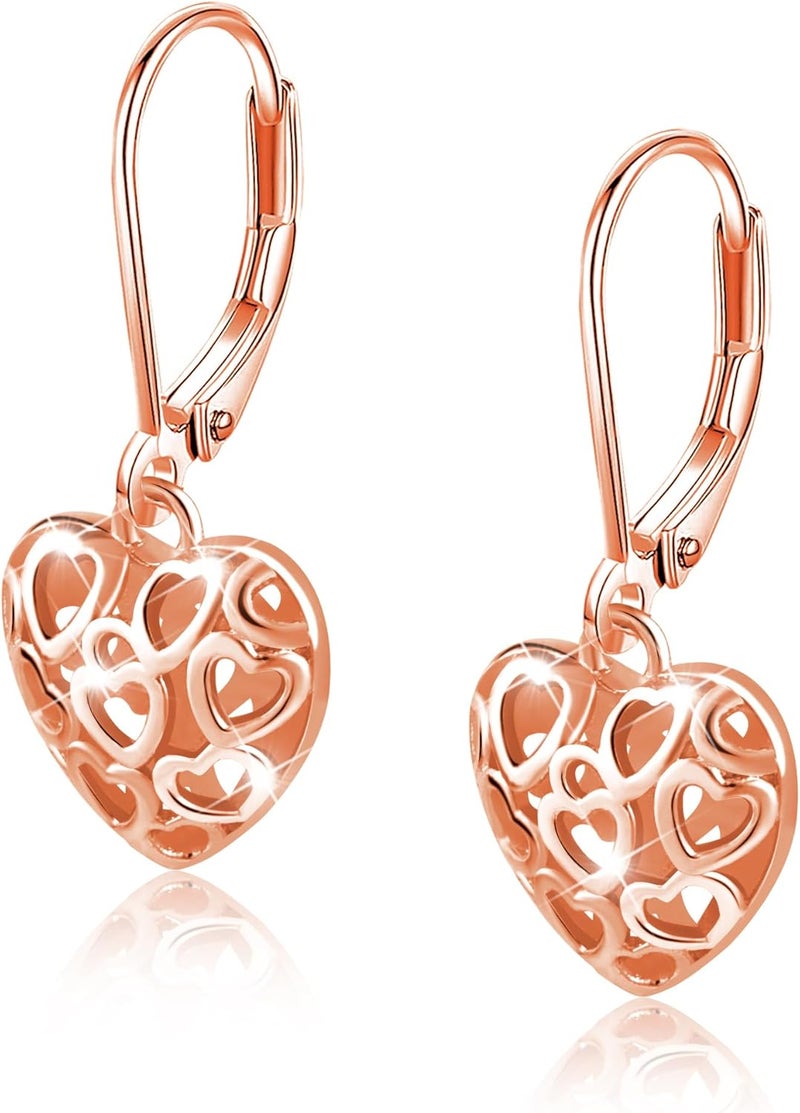 Lancharmed 925 Sterling Silver 14K Gold French Style Leverback Earrings, Heart Dangle Drop Earrings for Women Hypoallergenic Jewelry - Image 1